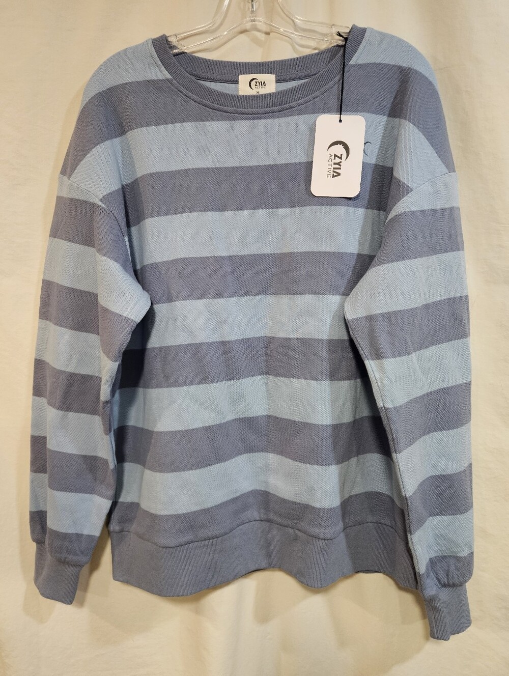 ZYIA Striped Crewneck Sweater in Light Blue & Slate Blue
